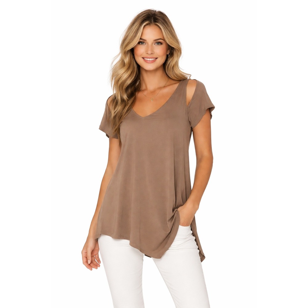 Sympli‎ The Best Womens Asymmetrical Lagenlook Tunic Top Taupe Brown Size 6 S